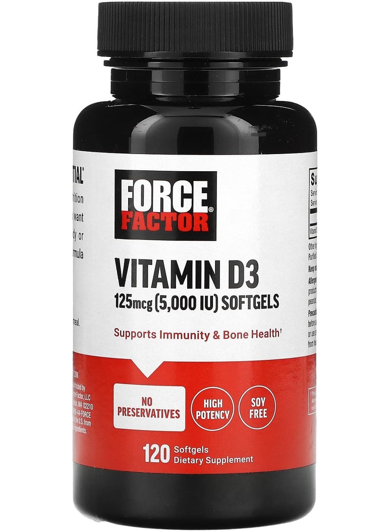 Force Factor Vitamin D3 125 mcg (5000 IU) 120 Softgels