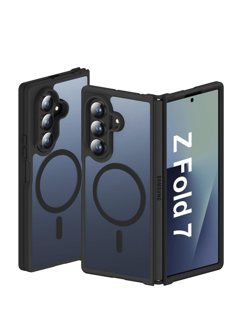 Magnetic Case for Samsung Galaxy Z Fold 7, Translucent Back Non-Slip Hard PC Shockproof Bumper Protective Phone Case Cover for Samsung Z Fold 7 - Black - Image 1