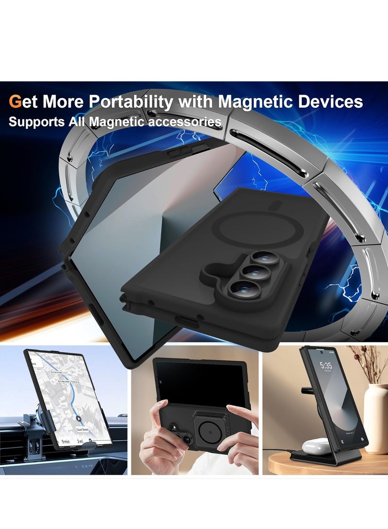 Magnetic Case for Samsung Galaxy Z Fold 7, Translucent Back Non-Slip Hard PC Shockproof Bumper Protective Phone Case Cover for Samsung Z Fold 7 - Black - Image 2