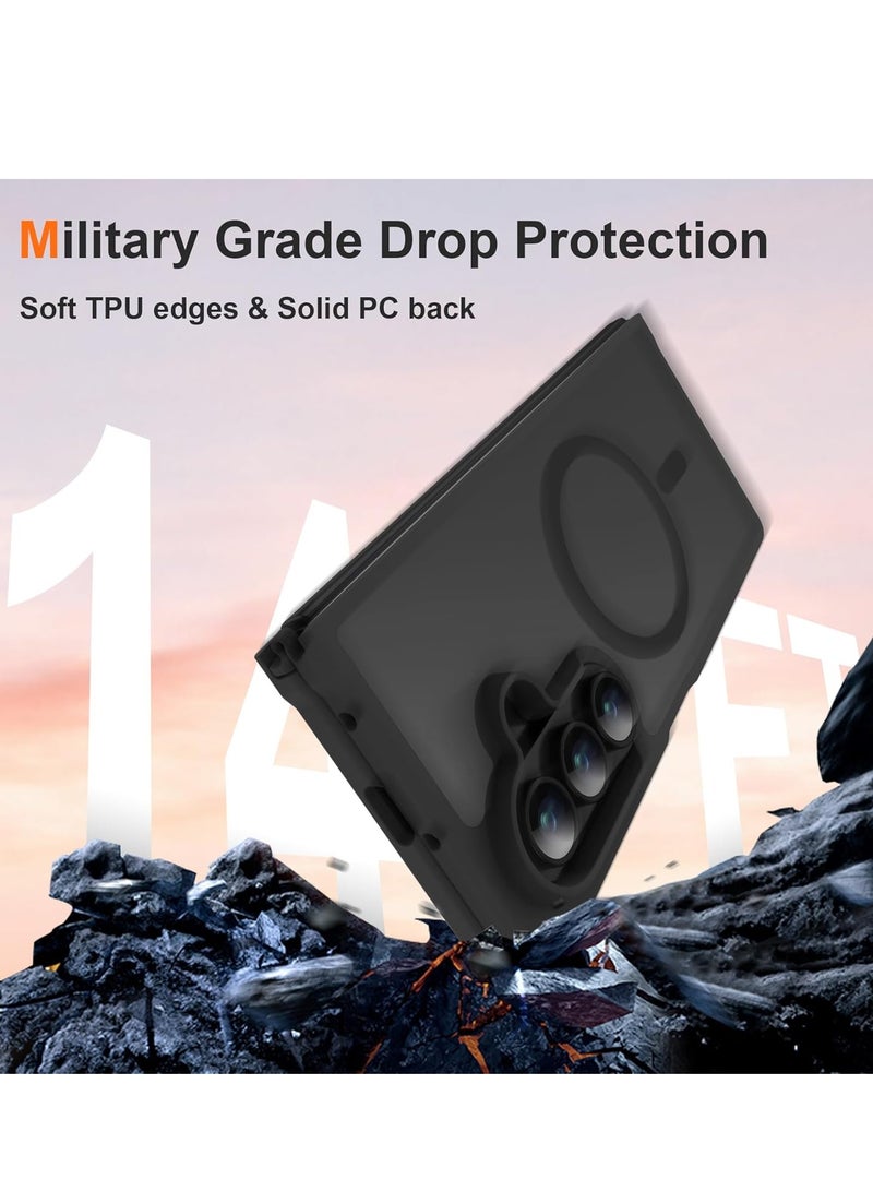 Magnetic Case for Samsung Galaxy Z Fold 7, Translucent Back Non-Slip Hard PC Shockproof Bumper Protective Phone Case Cover for Samsung Z Fold 7 - Black - Image 3