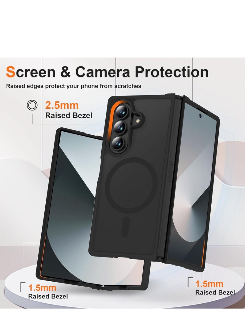 Magnetic Case for Samsung Galaxy Z Fold 7, Translucent Back Non-Slip Hard PC Shockproof Bumper Protective Phone Case Cover for Samsung Z Fold 7 - Black - Image 4