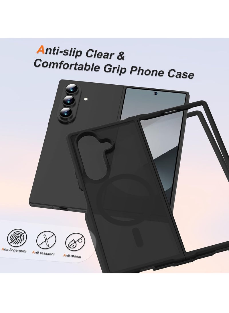 Magnetic Case for Samsung Galaxy Z Fold 7, Translucent Back Non-Slip Hard PC Shockproof Bumper Protective Phone Case Cover for Samsung Z Fold 7 - Black - Image 5
