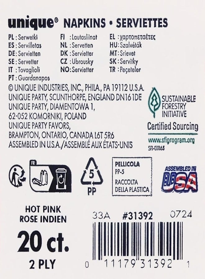 Unique Hot Pink Solid Luncheon Paper Napkins - (Pack of 20) - Elegant & Durable Design - Perfect for Parties, Events & Celebrations - Image 2
