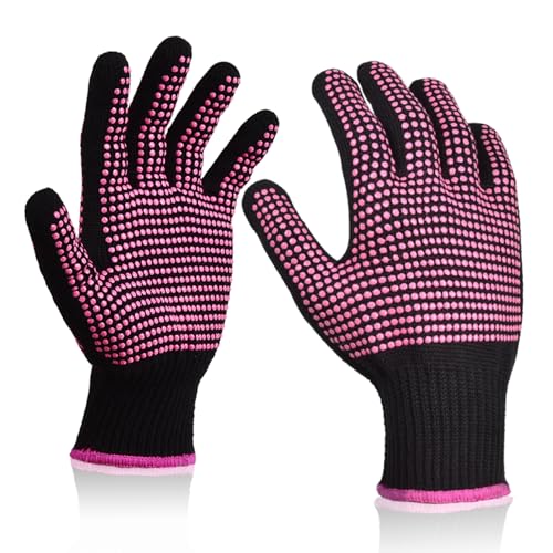 Sopito Sopito 2Pcs Heat Resistant Gloves with Silicone Bumps Professional Heat Protection Gloves for Hair Styling Mitts for Curling Iron Wand Flat Iron Sublimation Rose Red 