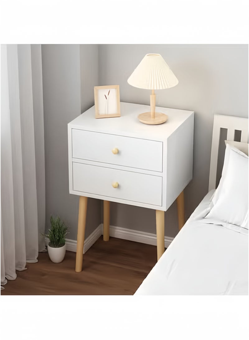 GGEROU Bedside Table, Modern Table Side Bedside Table With Solid Wood Legs, Bedside Storage Cabinet With Drawers, Suitable For Bedroom, Living Room White(Two layers) - Image 1