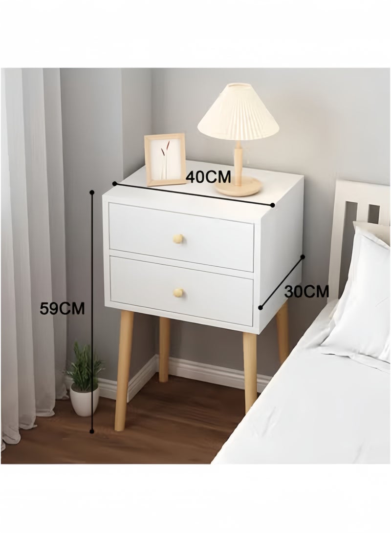 GGEROU Bedside Table, Modern Table Side Bedside Table With Solid Wood Legs, Bedside Storage Cabinet With Drawers, Suitable For Bedroom, Living Room White(Two layers) - Image 2