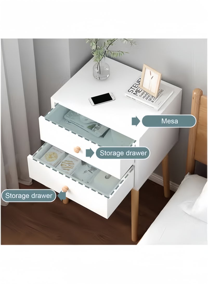 GGEROU Bedside Table, Modern Table Side Bedside Table With Solid Wood Legs, Bedside Storage Cabinet With Drawers, Suitable For Bedroom, Living Room White(Two layers) - Image 3