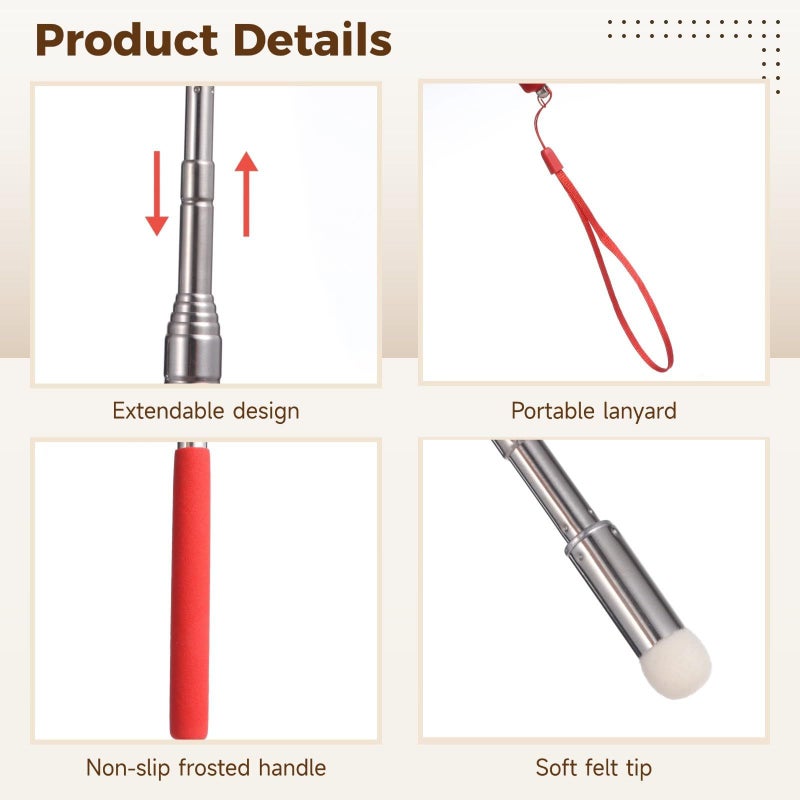12 Pcs Telescopic Teacher Pointer 39.4 Inch Extendable Classroom Stick with Lanyard Soft Felt Tip Anti Slip Grip for Presentations Whiteboard - Image 3