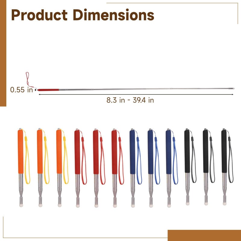 12 Pcs Telescopic Teacher Pointer 39.4 Inch Extendable Classroom Stick with Lanyard Soft Felt Tip Anti Slip Grip for Presentations Whiteboard - Image 4