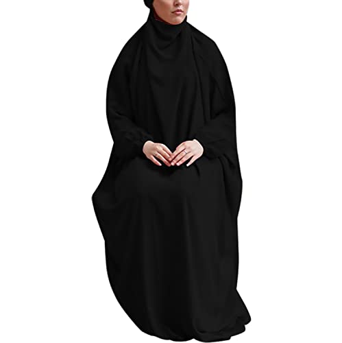 khalat Islamic Women Prayer Dress 1PC Lightweight Arab Bat Sleeve Abaya Modest Maxi Jilbab Black - Image 1