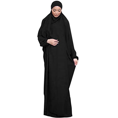 khalat Islamic Women Prayer Dress 1PC Lightweight Arab Bat Sleeve Abaya Modest Maxi Jilbab Black - Image 3