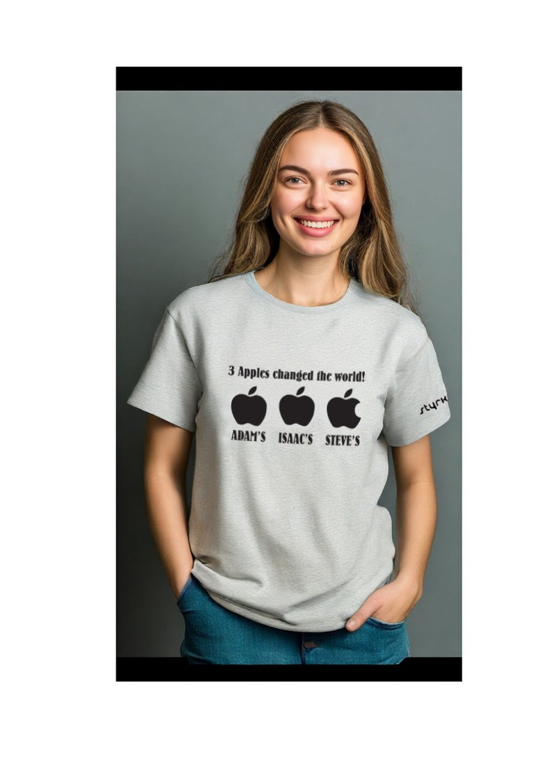 Styrke G. Melange Round Neck T-Shirt – Unisex 3 Apple Design in Bright Colors | Soft & Comfortable Cotton | Perfect for Casual Outings & Relaxed Days - Image 1