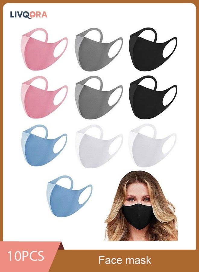 LIVQORA 10 Pieces Reusable Summer Ice Silk Mask, Breathable Cotton Cloth Mask Set, Dustproof Fabric Mask (Black + Gray + Pink + Blue + White) - Image 1