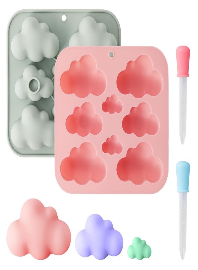 SXoonKing 2 Pcs Cute Cloud Silicone Molds with 2 Droppers, 3D Cloud Baking Mould,Ice Cube Tray, DIY Baking Tool for Chocolate Cake Dessert Candy Mousse, Handmade Chocolate Mold and Ice Cubes (Pink or Gray) - Image 1