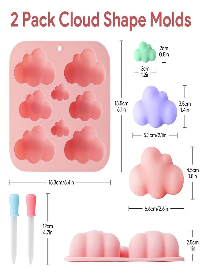 SXoonKing 2 Pcs Cute Cloud Silicone Molds with 2 Droppers, 3D Cloud Baking Mould,Ice Cube Tray, DIY Baking Tool for Chocolate Cake Dessert Candy Mousse, Handmade Chocolate Mold and Ice Cubes (Pink or Gray) - Image 2