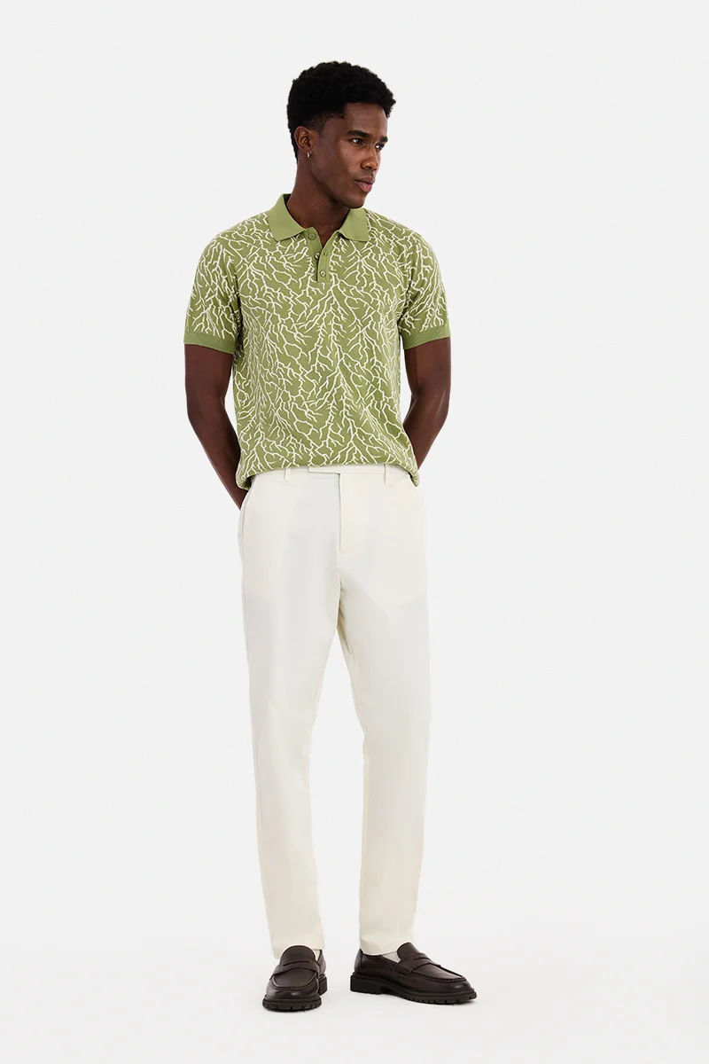 سنيتش Sage Green Abstract Half Sleeve Regular Fit Casual T-Shirt