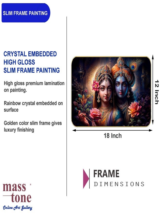 Masstone Radha Krishna Crystal Embedded High Gloss Wall Painting, Golden Slim Frame, 45x30 Cm Wall Art for Living Room, Bedroom, Office & Home Décor (HG06) - Image 4