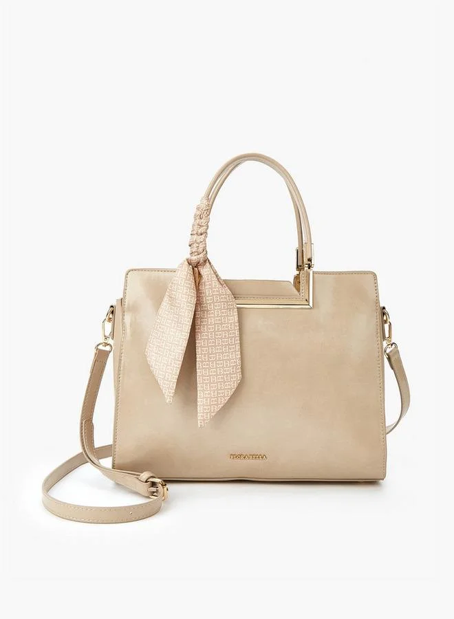 Solid Tote Bag with Scarf Detail and Double Handle