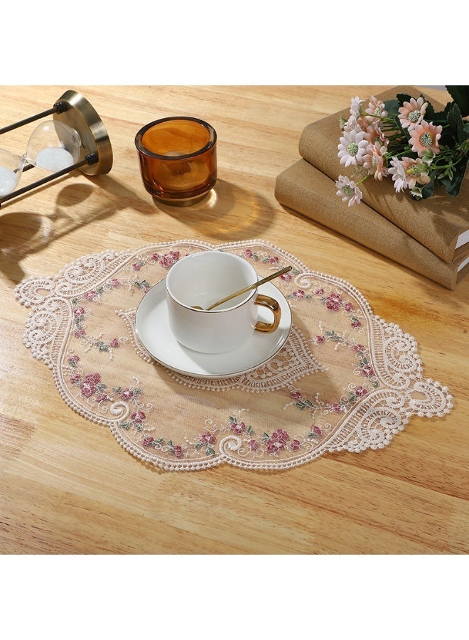Hirospace Two vintage French lace tablecloths, accompanied by exquisite embroidered coasters and dust covers. These are tablecloths for home decoration, measuring 43×32 centimeters in size, in white color. - Image 2