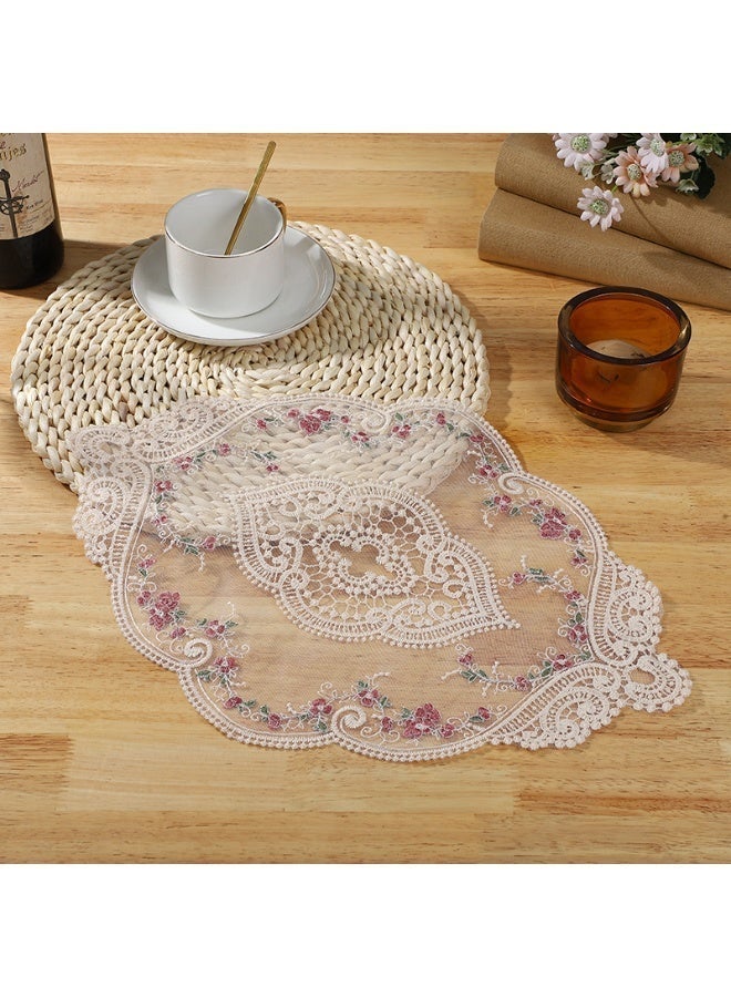 Hirospace Two vintage French lace tablecloths, accompanied by exquisite embroidered coasters and dust covers. These are tablecloths for home decoration, measuring 43×32 centimeters in size, in white color. - Image 4
