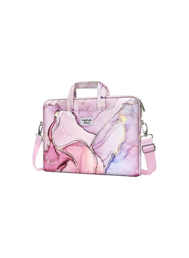 موسيسو حقيبة حماية للكمبيوتر المحمول 360 درجة متوافقة مع ماك بوك برو 16 بوصة 2025-2021 M1 Pro/M1 Max A2485/2019-2020 A2141/Pro Retina 15 A1398، كمبيوتر مقاس 15-15.6 بوصة مع حزام عربة رخامي MO-MBH216 - Image 1