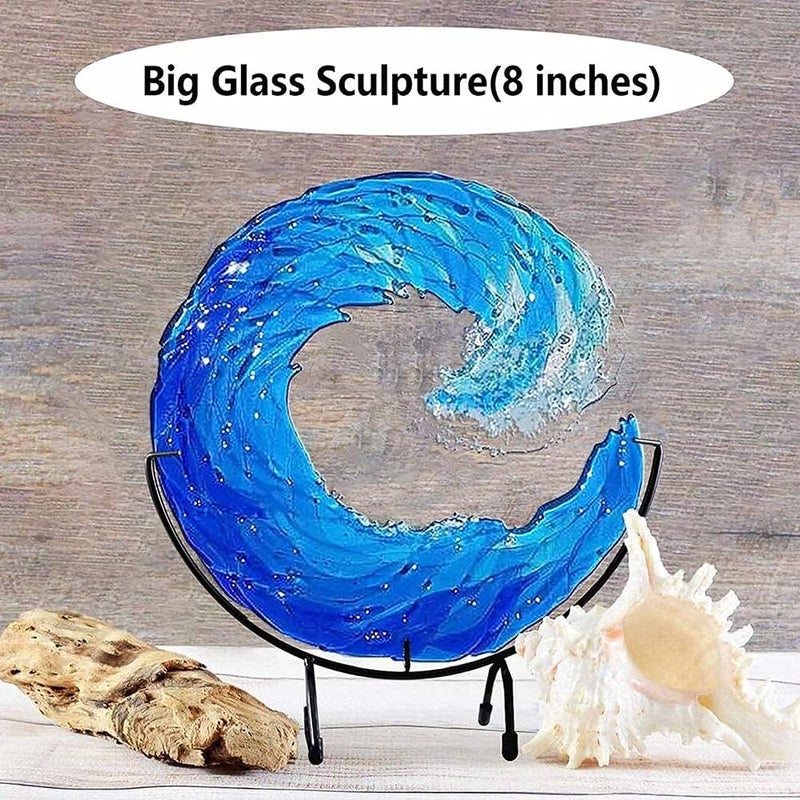Zerodis Handcrafted Ocean Wave Glass Sculpture, 8 Inch Blue Blown Glass Art, Decorative Desk and Window Sill Accent (#2) - Image 2