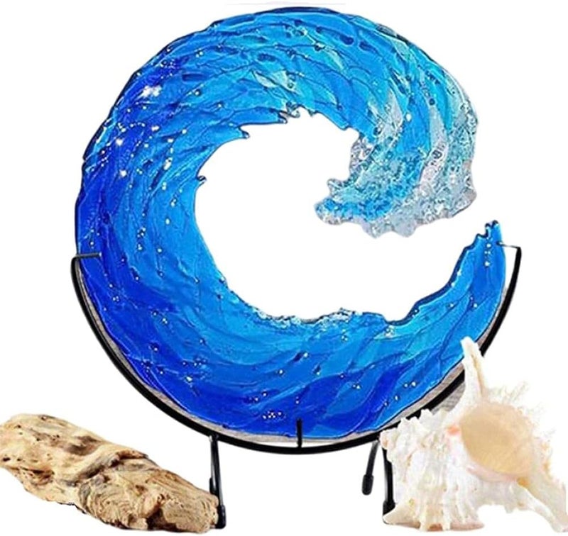Zerodis Handcrafted Ocean Wave Glass Sculpture, 8 Inch Blue Blown Glass Art, Decorative Desk and Window Sill Accent (#2) - Image 1
