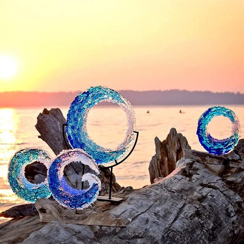 Zerodis Handcrafted Ocean Wave Glass Sculpture, 8 Inch Blue Blown Glass Art, Decorative Desk and Window Sill Accent (#2) - Image 5