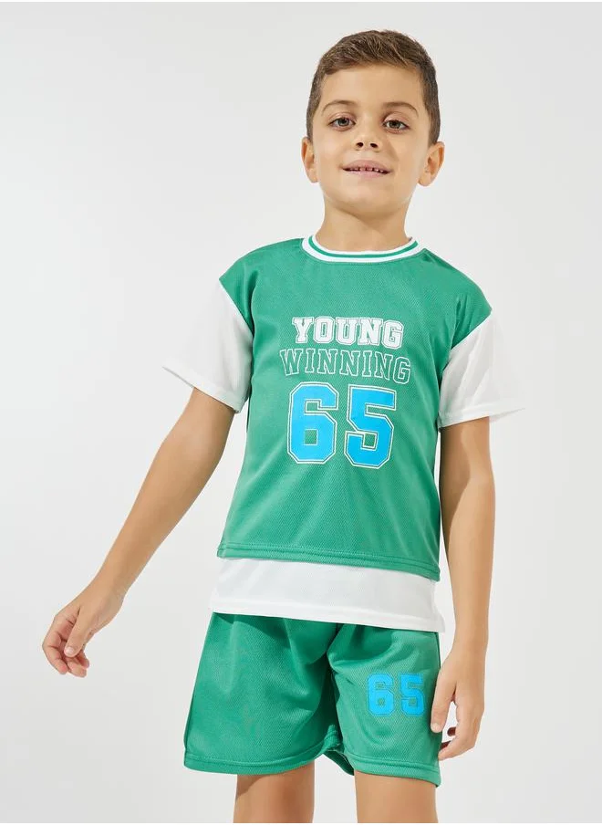 Styli Varsity Print T-Shirt & Shorts Sportswear Sets