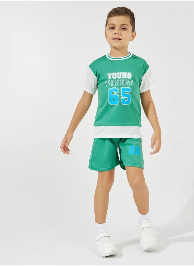 Styli Varsity Print T-Shirt & Shorts Sportswear Sets