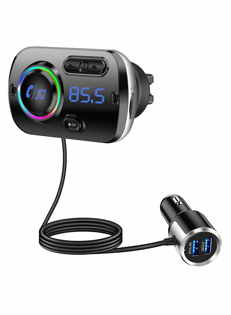 Bluetooth FM Transmitter for Car - Wireless Car Adapter with Bluetooth 5.0, QC3.0 Fast Charging, and Dual USB Ports (5V/2.4A) for Convenient Charging and Streaming. - Image 1