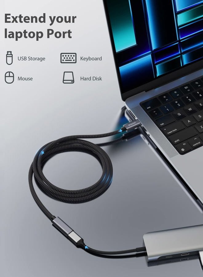 Stouchi كابل تمديد USB C بطول 10FT/3M، كابل تمديد USB C نوع C 3.1 ذكر إلى أنثى للشحن السريع ونقل بيانات الصوت لجهاز iPhone 17 16 15، iPad mini/pro، MacBook Air M4 M3 M2/ M1 Mag-Safe - Image 4