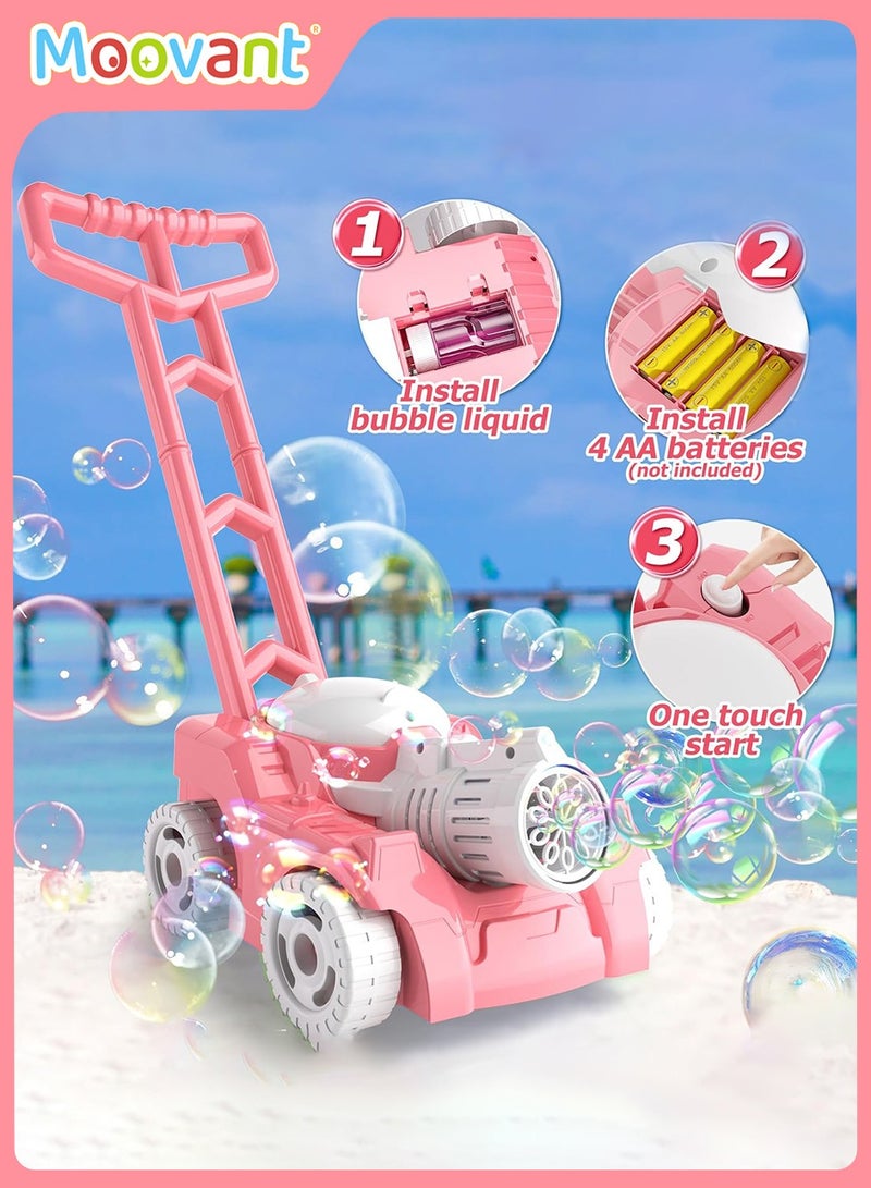 Moovant Bubble Lawn Mower Toddler Toys, Children's Push Tank Bubble Machine, Outdoor Electric Rotating Toy Bubble Machine, Kids' Fully Automatic Gardening Game Bubble Machine Gift, Pink  - Image 2