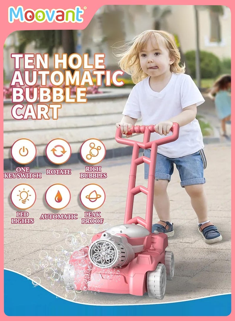 Moovant Bubble Lawn Mower Toddler Toys, Children's Push Tank Bubble Machine, Outdoor Electric Rotating Toy Bubble Machine, Kids' Fully Automatic Gardening Game Bubble Machine Gift, Pink  - Image 4