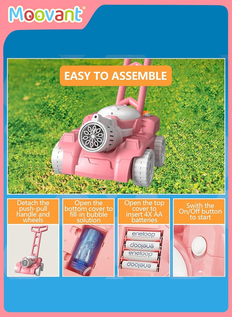 Moovant Bubble Lawn Mower Toddler Toys, Children's Push Tank Bubble Machine, Outdoor Electric Rotating Toy Bubble Machine, Kids' Fully Automatic Gardening Game Bubble Machine Gift, Pink  - Image 3