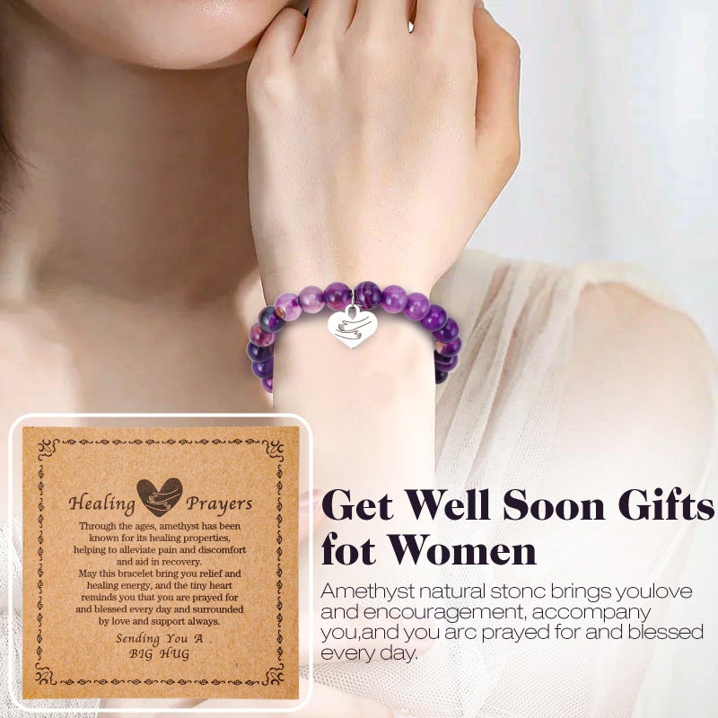 Chuchoter Encouragement Healing gifts,Natural Stone Amethyst Bracelet for Women ,Those Facing Illness or Anxiety to Get Well Soon, Inspirational Gifts on Thanksgiving Christmas Valentine's Day (Agate amethyst) - Image 4