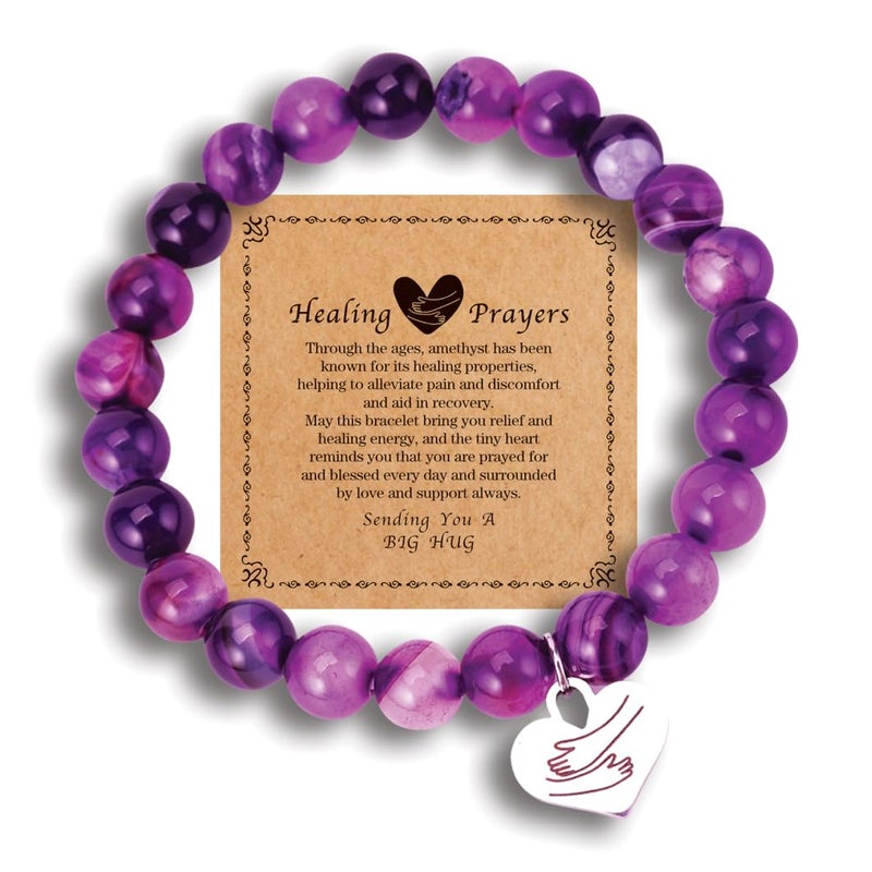 Chuchoter Encouragement Healing gifts,Natural Stone Amethyst Bracelet for Women ,Those Facing Illness or Anxiety to Get Well Soon, Inspirational Gifts on Thanksgiving Christmas Valentine's Day (Agate amethyst) - Image 1