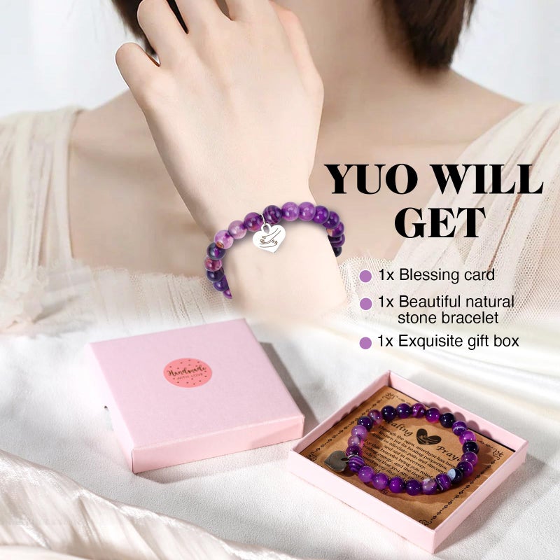 Chuchoter Encouragement Healing gifts,Natural Stone Amethyst Bracelet for Women ,Those Facing Illness or Anxiety to Get Well Soon, Inspirational Gifts on Thanksgiving Christmas Valentine's Day (Agate amethyst) - Image 2