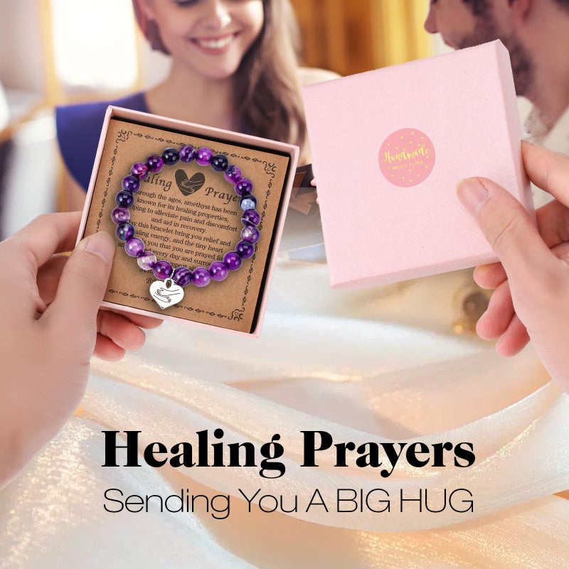 Chuchoter Encouragement Healing gifts,Natural Stone Amethyst Bracelet for Women ,Those Facing Illness or Anxiety to Get Well Soon, Inspirational Gifts on Thanksgiving Christmas Valentine's Day (Agate amethyst) - Image 3