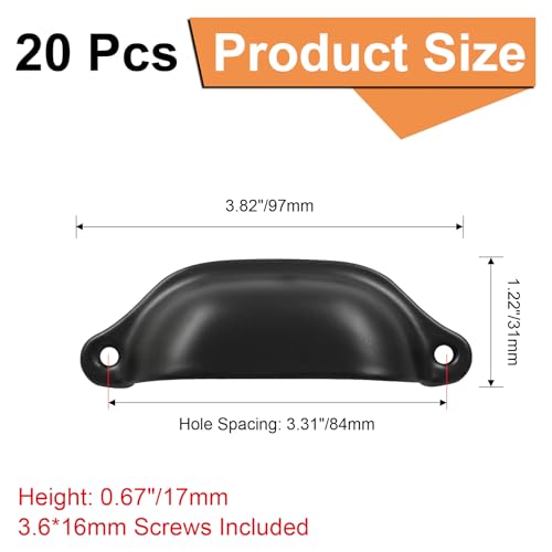 suiwotin 20pcs Antique Cup Drawer Pulls Black Bin Cup Pulls Knobs Cabinet Pull Handles for Dresser Cupboard Closet Kitchen Furniture 38 Inch Length 33 Inch Hole Spacing - Image 3