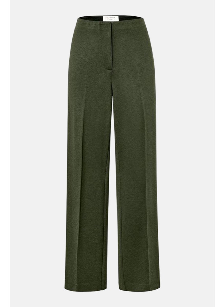 Tchibo Women Regular Fit Solid Straight Pants, Dark Olive  - Image 2