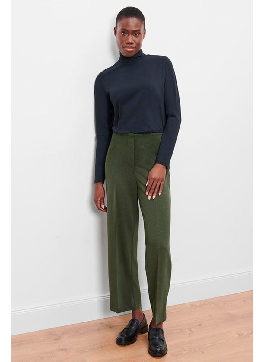 Tchibo Women Regular Fit Solid Straight Pants, Dark Olive  - Image 1
