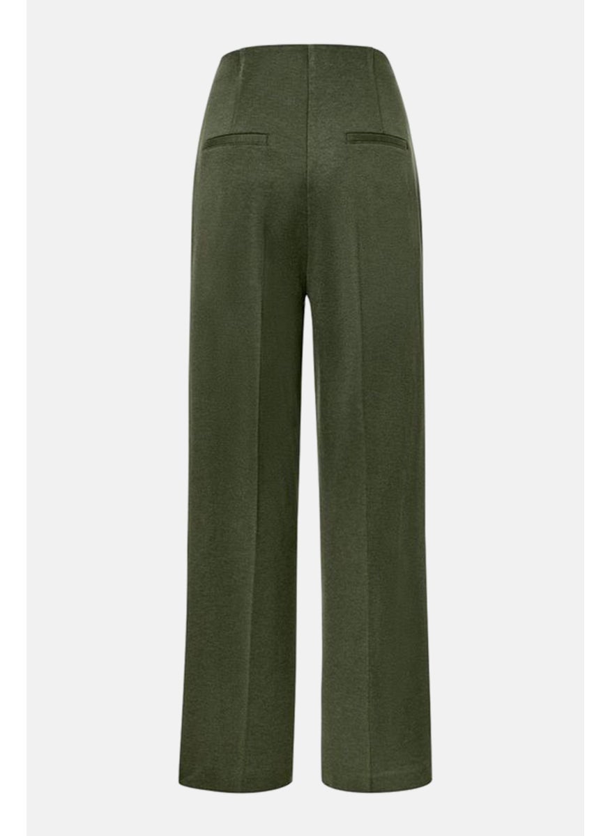 Tchibo Women Regular Fit Solid Straight Pants, Dark Olive  - Image 3