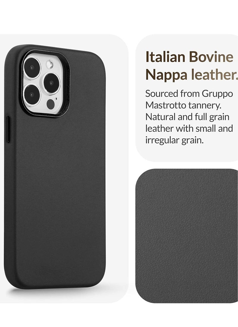 Raxoom (for iPhone 14 Pro) - European Nappa Leather Case - Smoothen and Soften Over Time - Compatible with Magsafe - Black - Image 3