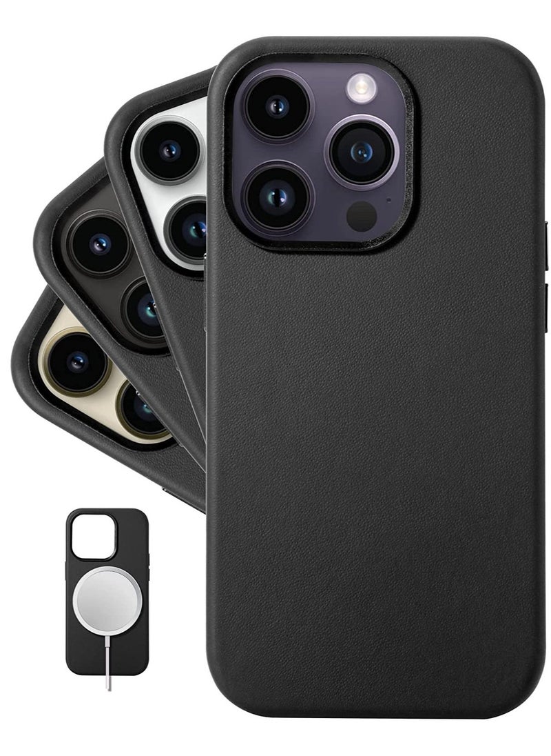 Raxoom (for iPhone 14 Pro) - European Nappa Leather Case - Smoothen and Soften Over Time - Compatible with Magsafe - Black - Image 1