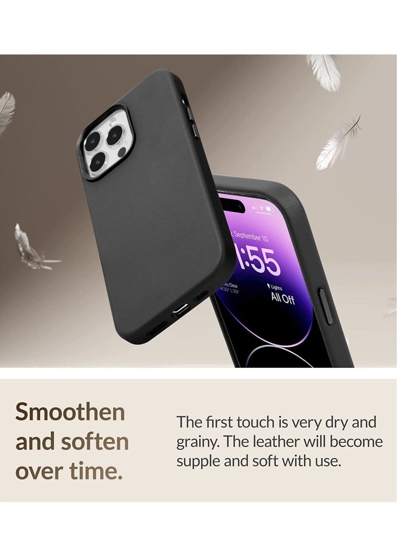 Raxoom (for iPhone 14 Pro) - European Nappa Leather Case - Smoothen and Soften Over Time - Compatible with Magsafe - Black - Image 5