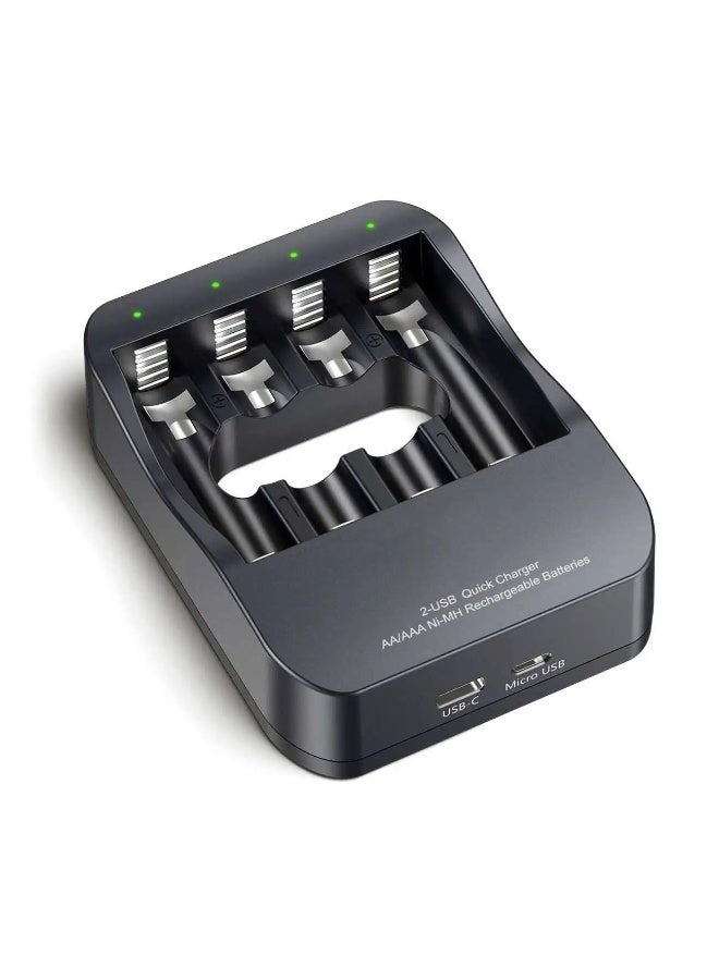 بيستون شاحن بطاريات فائق السرعة BST-C6201، شاحن ذكي USB وType-C لبطاريات AA/AAA القابلة لإعادة الشحن، 4 فتحات شحن مستقلة، مؤشرات LED، حماية متعددة للسلامة - Image 2