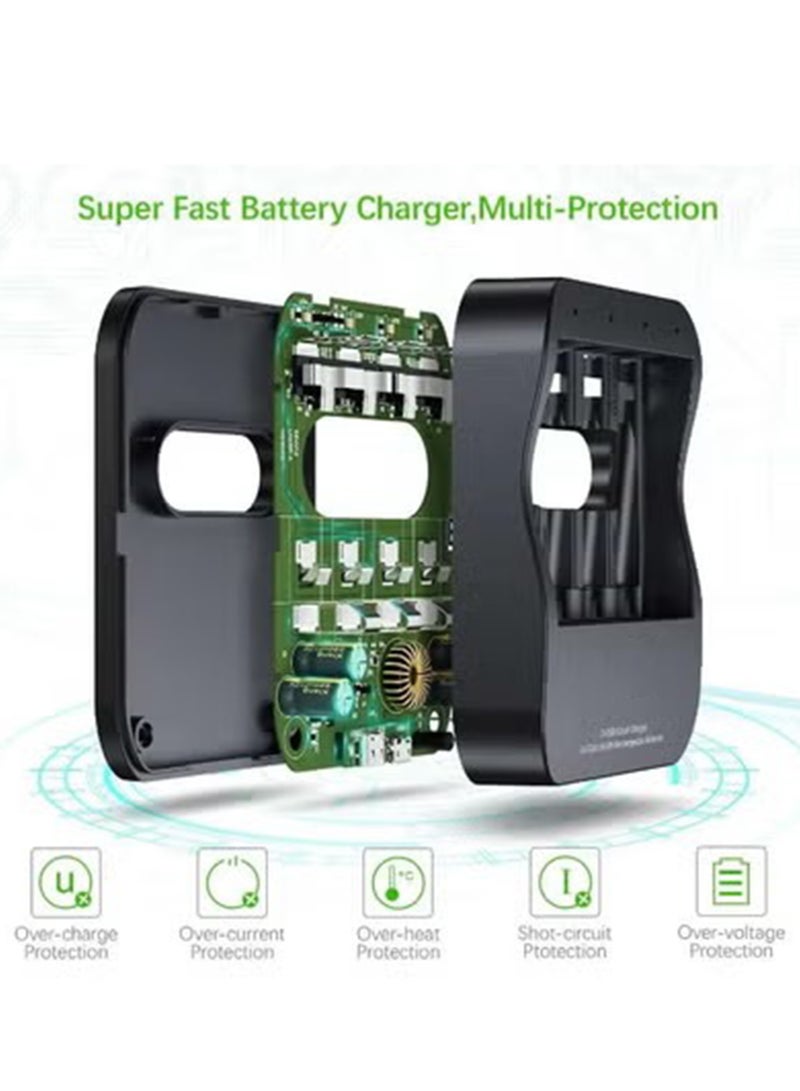 بيستون شاحن بطاريات فائق السرعة BST-C6201، شاحن ذكي USB وType-C لبطاريات AA/AAA القابلة لإعادة الشحن، 4 فتحات شحن مستقلة، مؤشرات LED، حماية متعددة للسلامة - Image 4