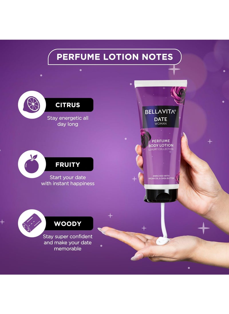 BELLAVITA Luxury Date Woman Body Perfume Lotion for Nourishing, Hydrating, Soft, Supple,Healthy Skin with Argan Oil and Shea Butter 200 ml  - Image 3