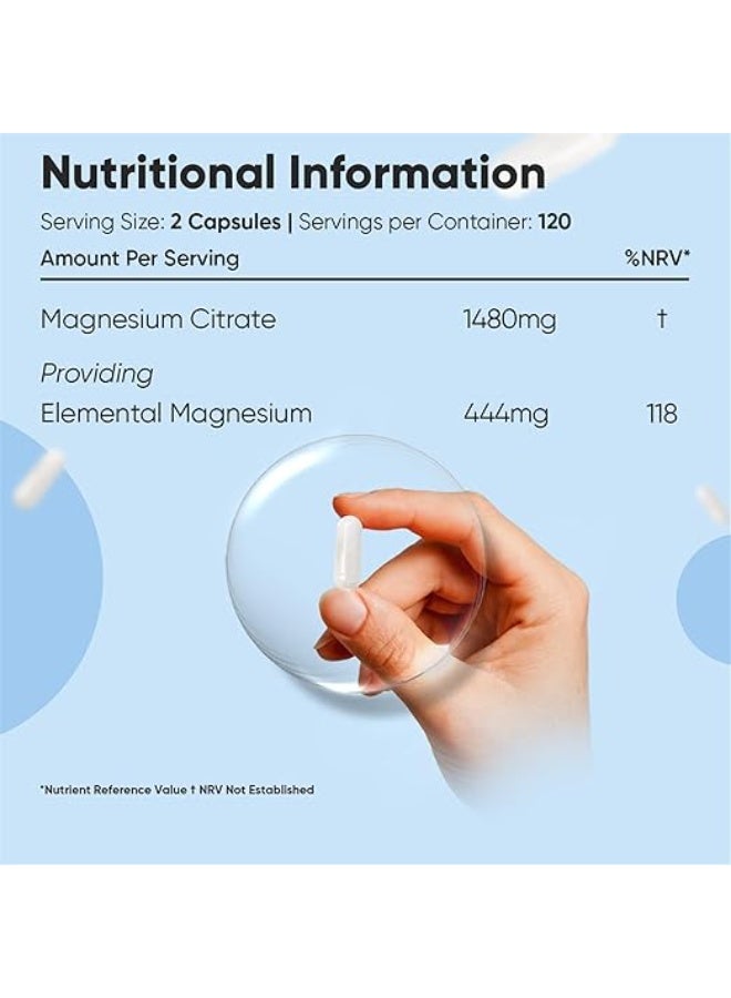 سترات المغنيسيوم 444 ملغ – يدعم صحة العضلات والأعصاب والعظام – 240 كبسولة – صنع في المملكة المتحدة - Image 4